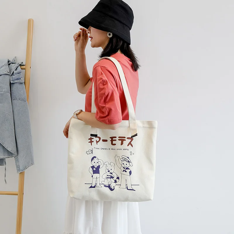 

Новинка, женская сумка-тоут для покупок, коллекция 2021 года, холщовая сумка-шоппер с японским мультяшным принтом, Женская Студенческая хлопч...