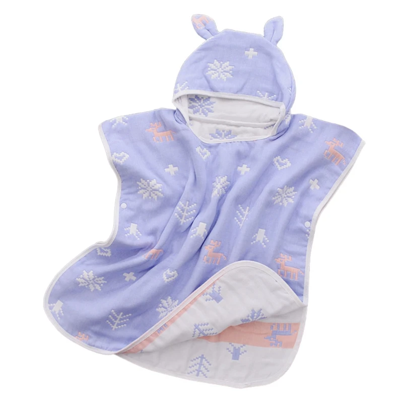 

null 60x60cm Baby Bath Towel 6 Layers Cotton Gauze Hooded Kids Cape Poncho Cartoon Printed Breathable Ultra Absorbent Infant