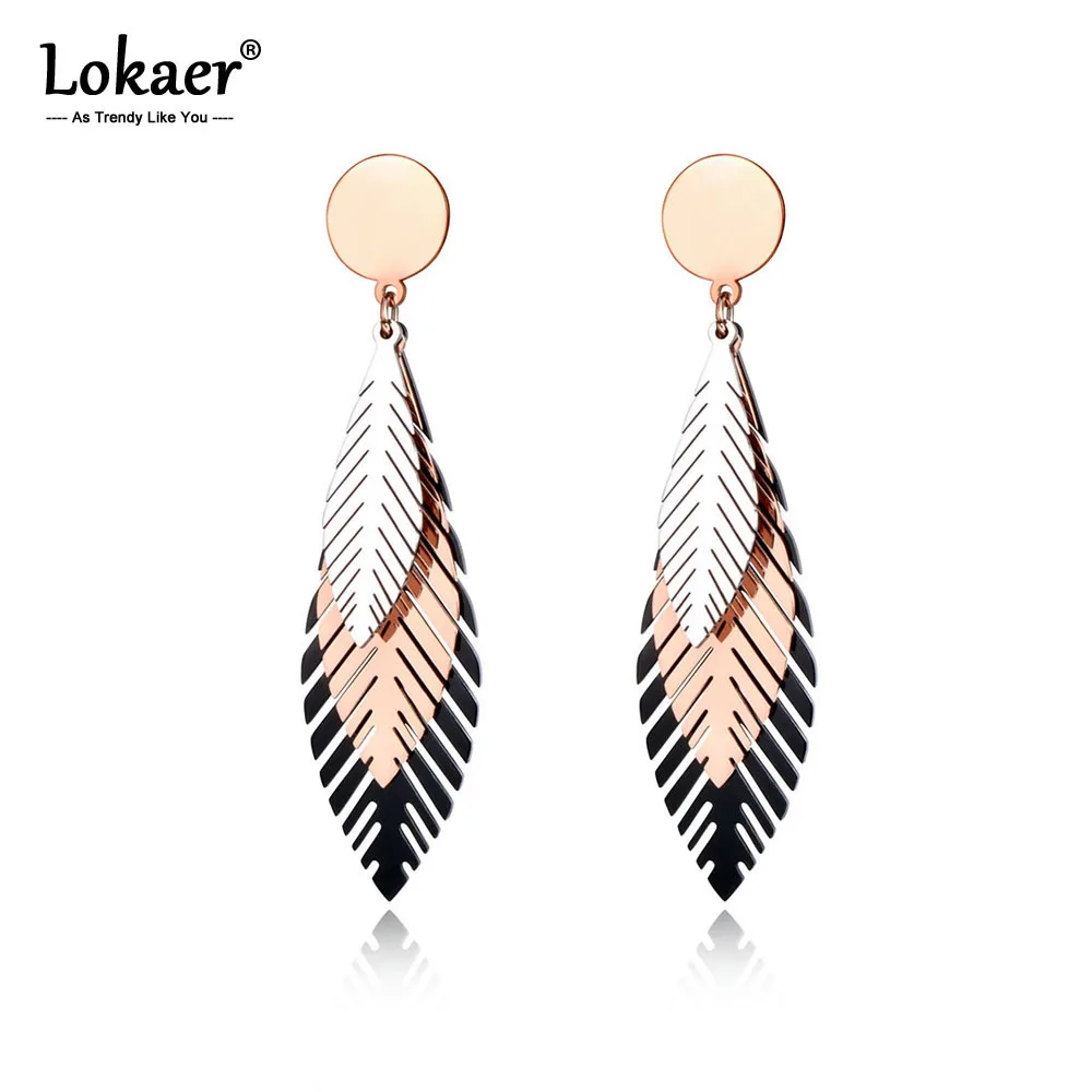 Lokaer элегантные серьги-гвоздики из нержавеющей стали с листьями черного/розового