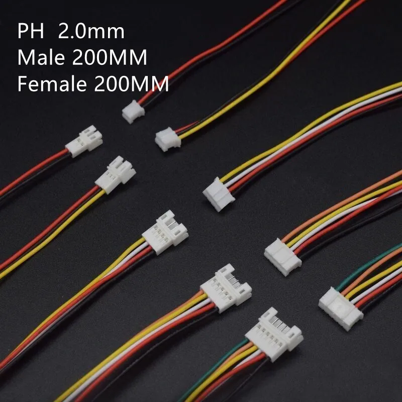 

10Pairs PH2.0 2/3/4/5/6 Pin Pitch 2.0mm Wire Connector PH Plug Male & Female Battery Charging Cable 100MM 150MM 200MM 26AWG