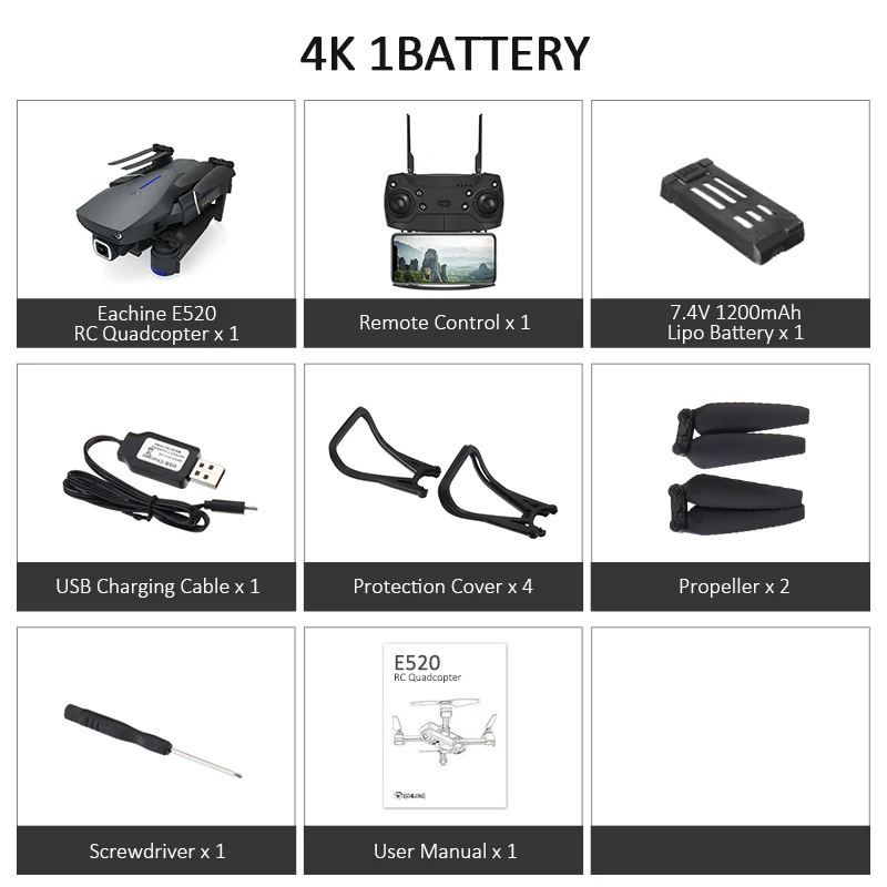4K 1battery Eachine E520 wifi FPV с 4 K/1080 P HD широкоугольная камера с высоким режимом удержания складной Радиоуправляемый Дрон Квадрокоптер RTF с безголовым режимом - Цвет: 4K 1battery