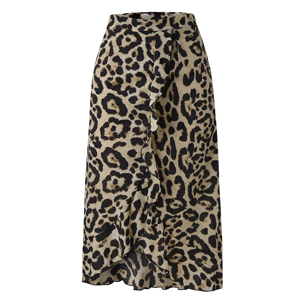 

Leopard Skirt Women Fashion Sexy Wrap Over Calf Length Skirt Ladies Summer Casual High Waist Slim Skirts Sundress
