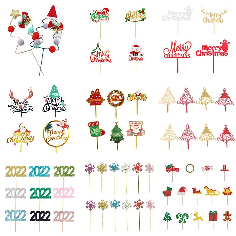 

Creative Cake Decorations Merry Christmas Cake Topper for Christmas Party Dessert Cupcake Decor Xmas Happy New Year Cake Flag