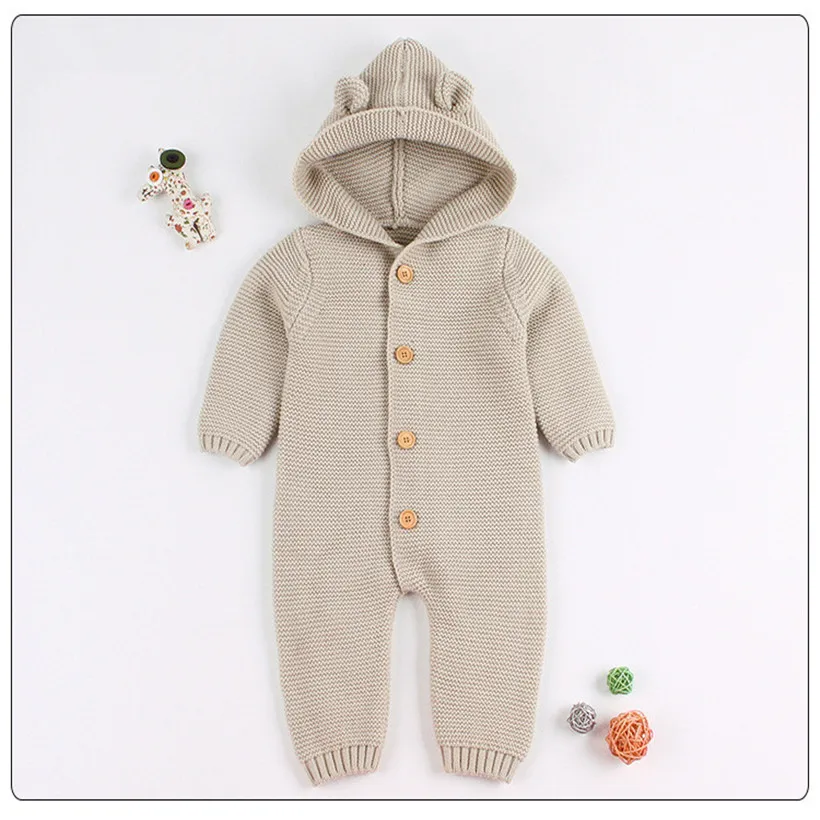 

Knitted Baby Romper Autumn Newborn Baby Clothes With Hooded Infant Jumpsuit Outerwear Toddler Baby Boys Girls Romper Onesie
