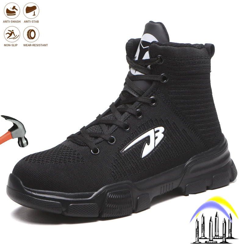 

High Quality Men's Safety Boots Anti-smash Indestructible Steel Toe Cap Work Shoes Breathable Comfortable Non-Slip Light Sneaker