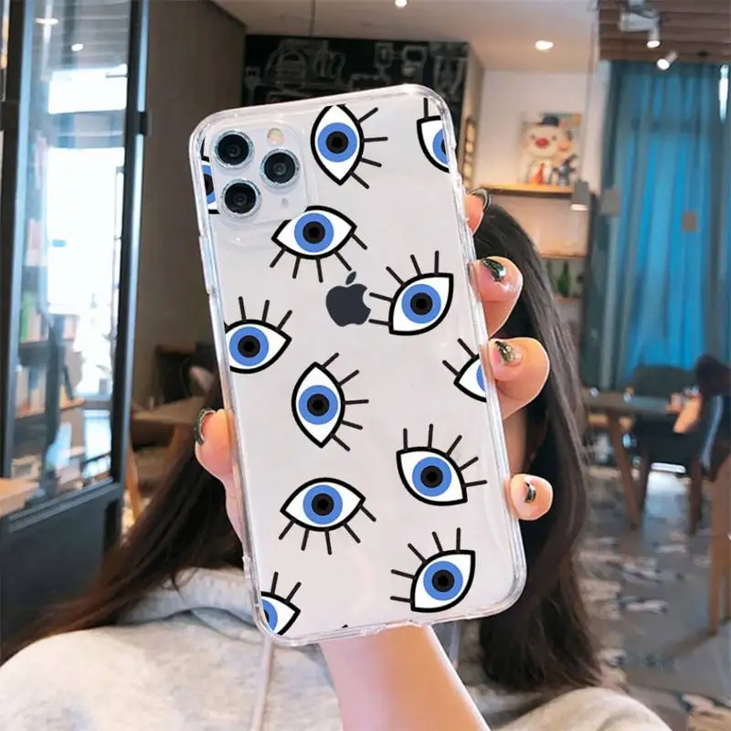 

Turkish lucky Blue Evil Eye Abstract Phone Cases Transparent for iPhone 6 7 8 11 12 s mini pro X XS XR MAX Plus se funda shell