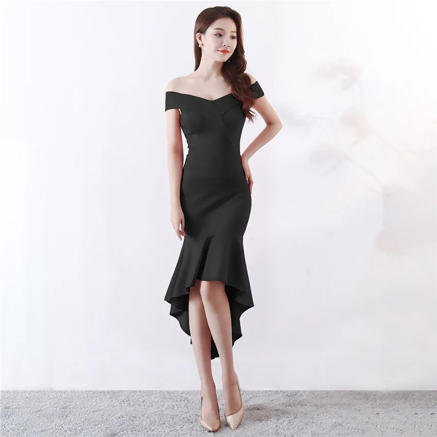 

Off The Shoulder Prom Dress It's Yiiya DX344 Short Sleeve Zipper Dresses Woman Party Boat Neck Solid Plus Size Vestidos De Gala