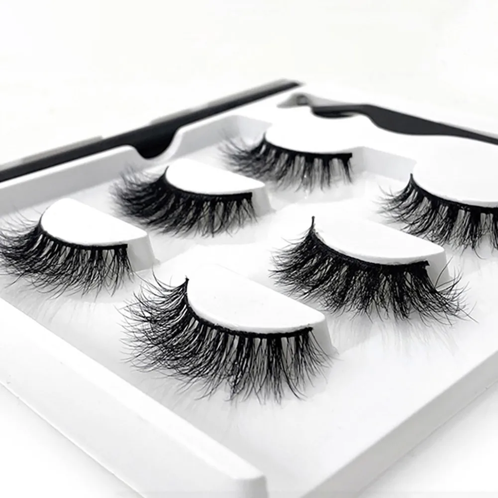 New 3 Pairs Eyelashes 3D Mink Eyelashes Makeup Lashes Eyeliner Tweezers Set False Lashes Kit