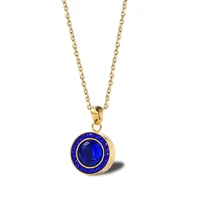 classic round cz zircon necklace stainless steel pendant necklace inlay blue gems stone crystal necklace for men women jewelry