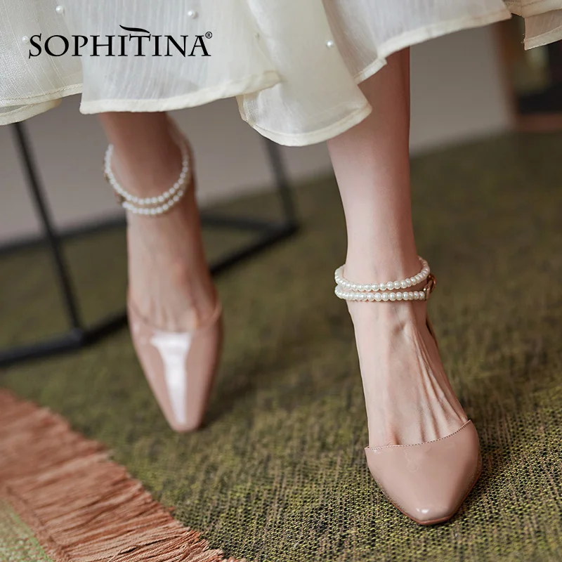 

Сандалии SOPHITINA женские из лакированной кожи, элегантные босоножки с перламутровым отверстием, бордовый цвет, повседневная обувь для вечери...