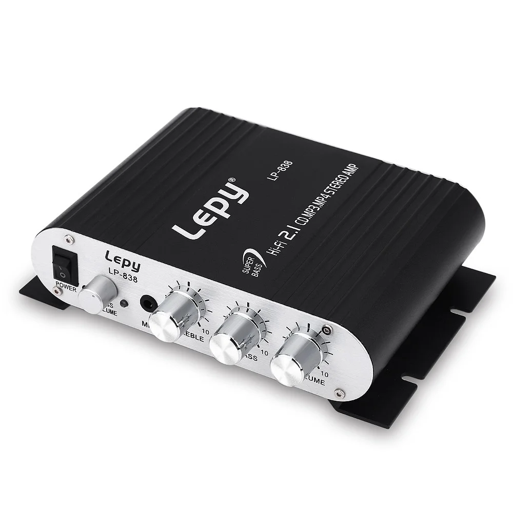 С 12V3A мощность+ аудио кабель Lepy LP-838 Мини цифровой Hi-Fi автомобильный усилитель мощности 2.1CH цифровой сабвуфер стерео бас аудио плеер
