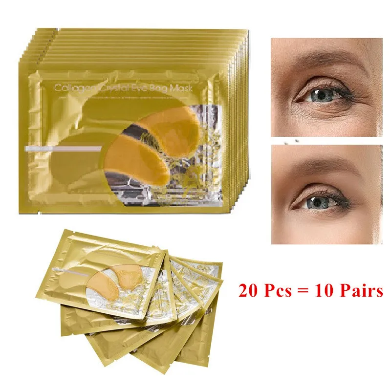 20Pcs=10Pairs Beauty Gold Crystal Collagen Eye Mask Eye Patch For Eyes Mask Acne Korean Collagen Mask Skin Care