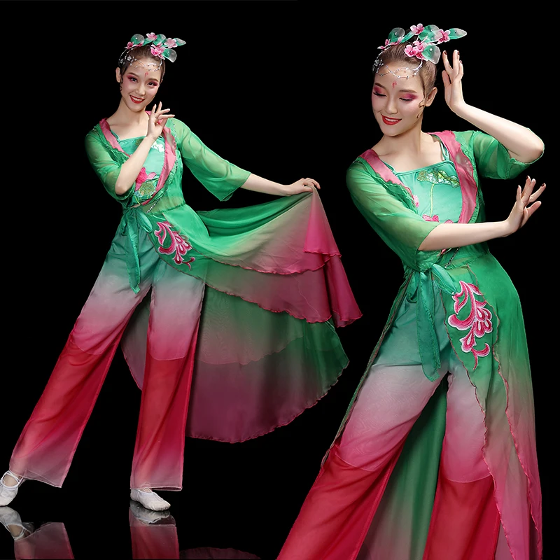 

Classical Dance Costume for Women Chinese Folk Jasmine Yango Green Dance Suit Female Fan Dance Dress for Stage Costume 2022