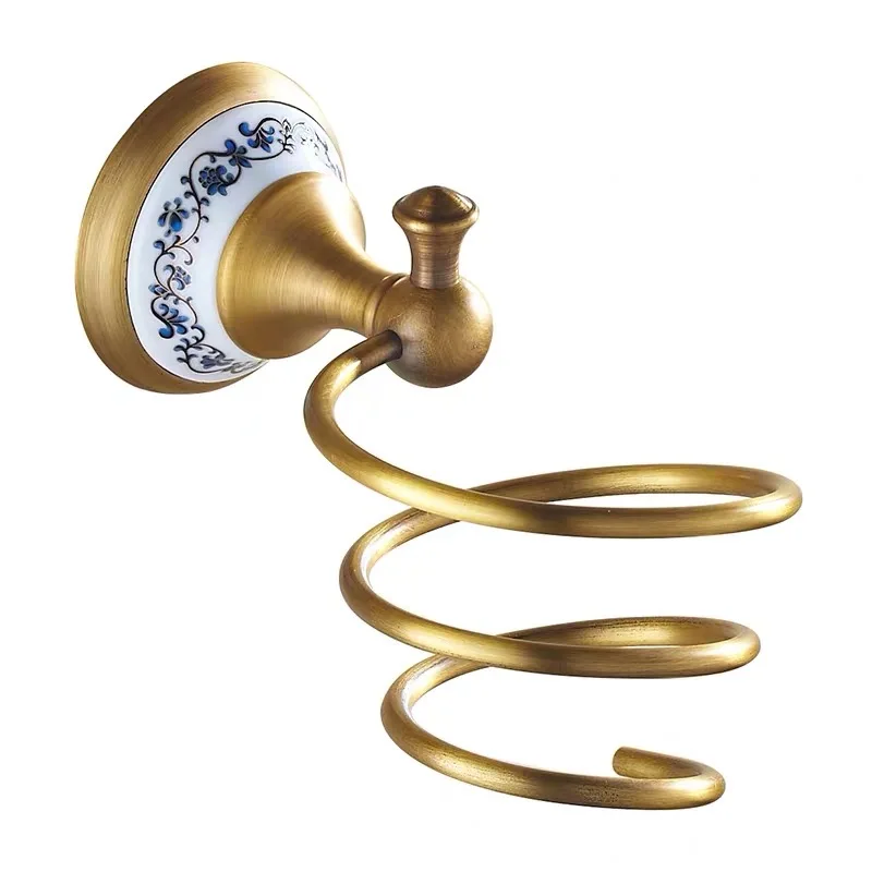 

Латунный/медный керамический держатель для фена для ванной комнаты, антикварные золотые вешалки для ванной комнаты, тройной уровень, матов...