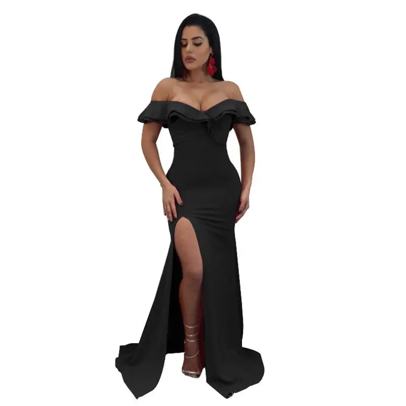 Женское вечернее платье vestidos vestido, длинное платье, сексуальные вечерние платья размера плюс, женские платья с оборками, с открытыми плечами - Цвет: 02