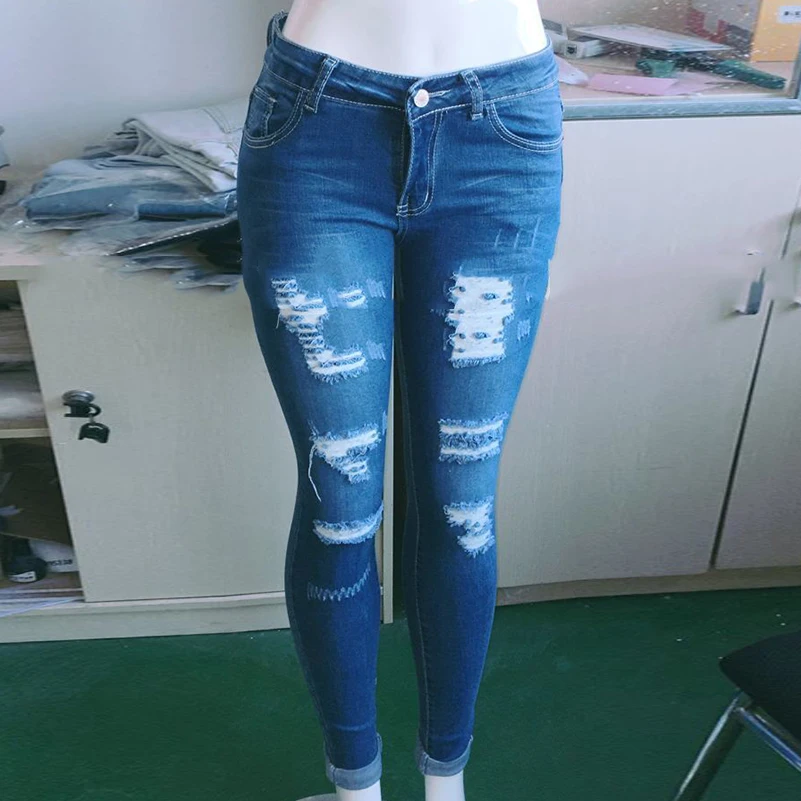 

Jeans Style Jeans Pants New Fashion for women Waist 2019 Boyfriend Mid Pocket Pencil Ripped fall Cotton Casual Summer Denim