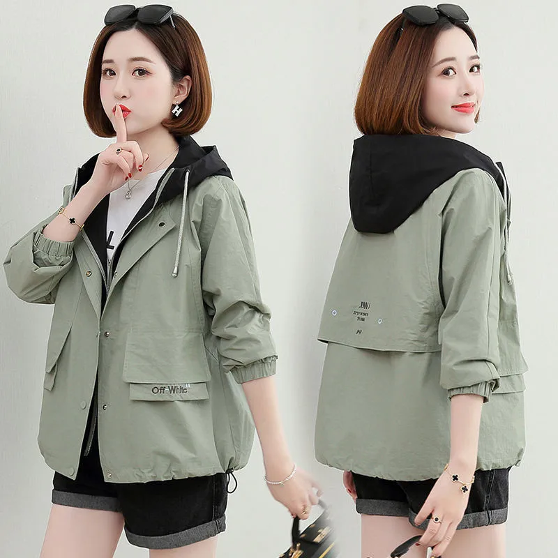 

Женская Повседневная куртка с капюшоном, свободная Базовая ветровка с длинным рукавом, Студенческая верхняя одежда, осень 2022