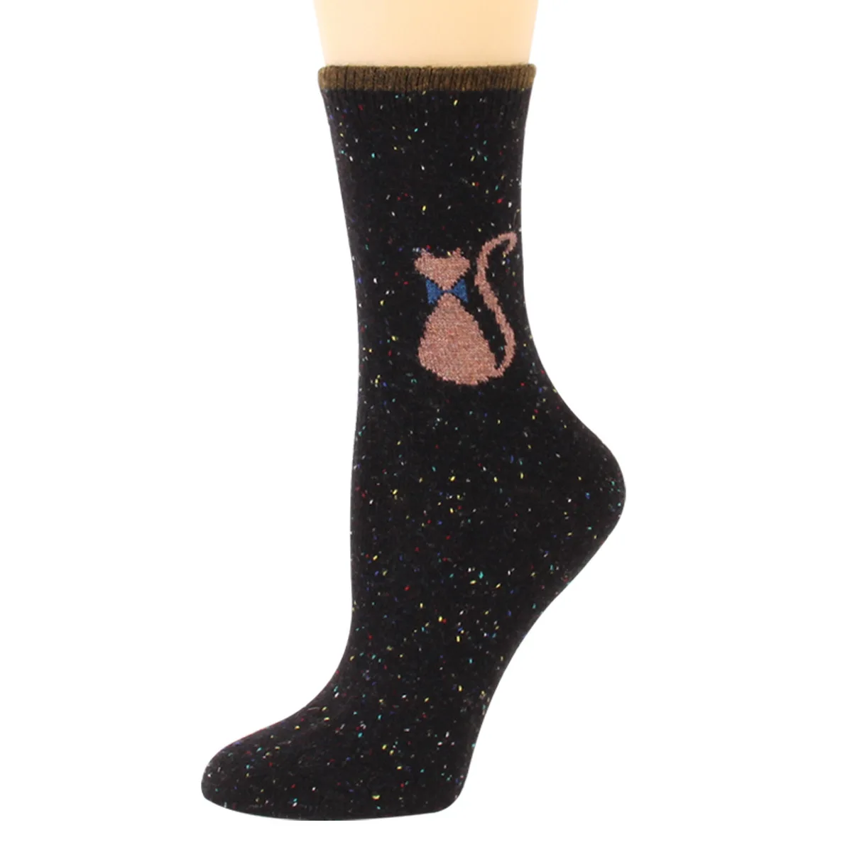 12 Pairs Women Wool Socks Animal Cat Pattern Winter Crew Socks Soft Thick Warm Casual Wool Socks Mid Calf