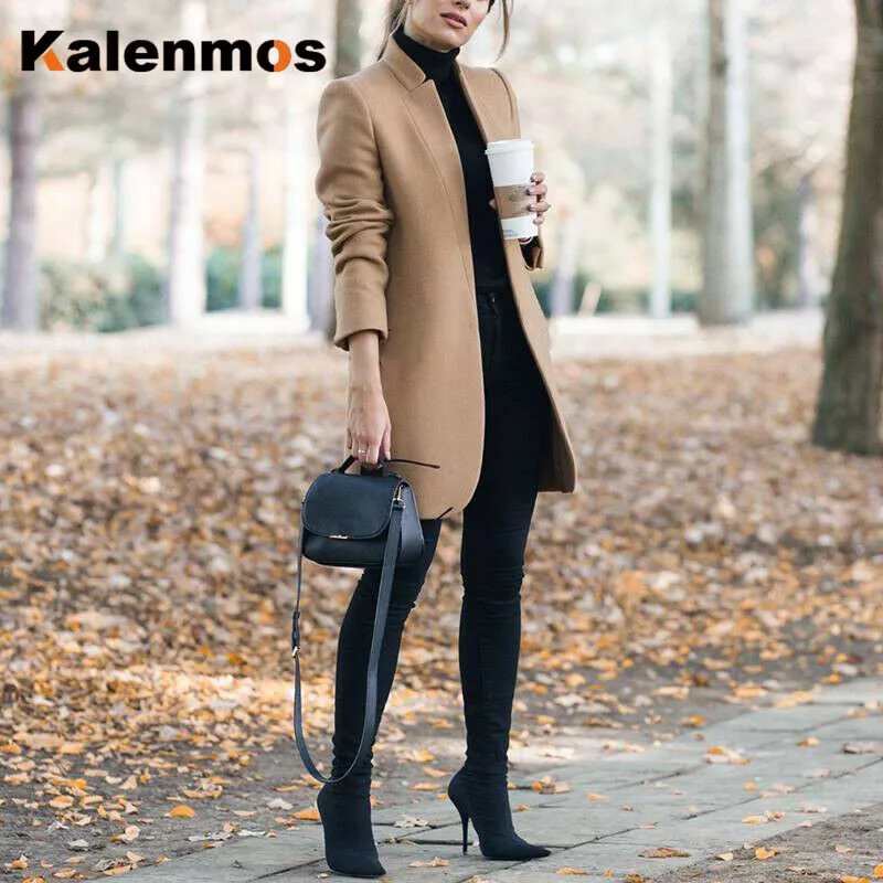 Женское длинное пальто из смешанной ткани Женская куртка на осень и зиму