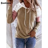 cashiona plus size ladies spliced fashion sweatshirts 2021 autumn new casual hooded top streetwear women long sleeved pullovers