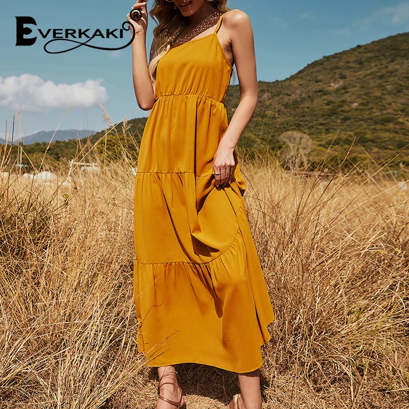 

Everkaki Strap Maxi Dresses Women Sleeveless 2021 Summer Beach Vacation Bohemia Oversize Elegant Party Boho Long Dress Female