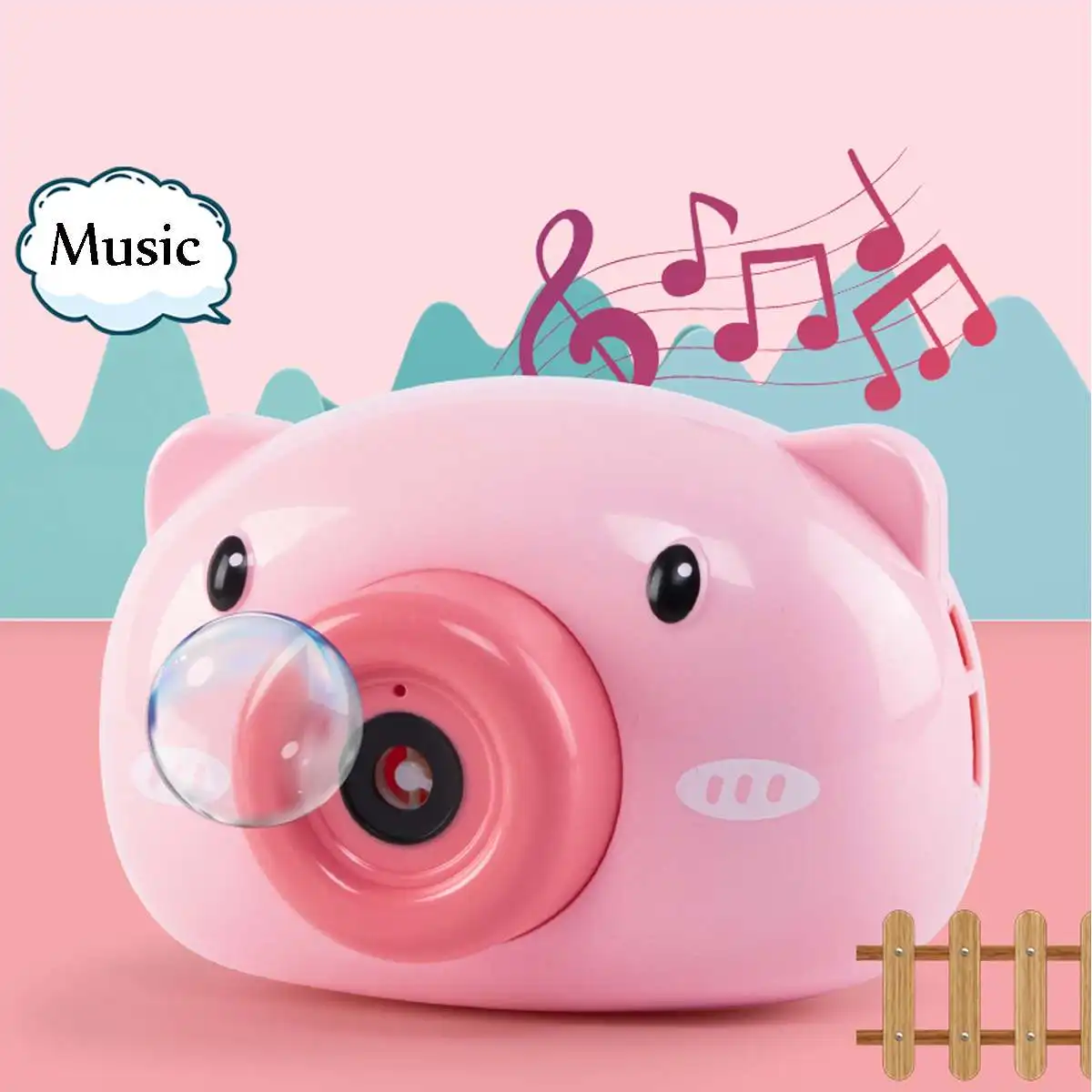 

Cartoon Bubble Machine Toy With Bubble Water Pink Pig Electric Bubble Blowing Camera Water Bubble Game Music Outdoor Toys