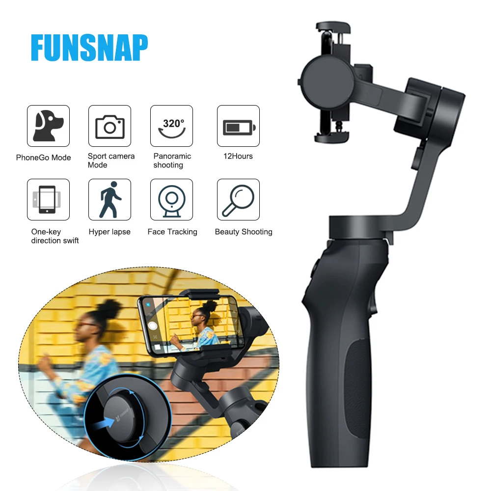 

FUNSNAP Capture2 Stabilizer Gimbal New Handheld Gimbal Live Stabilizer Compatible for GOPRO Action Camera 4/5/6/7 Smartphone