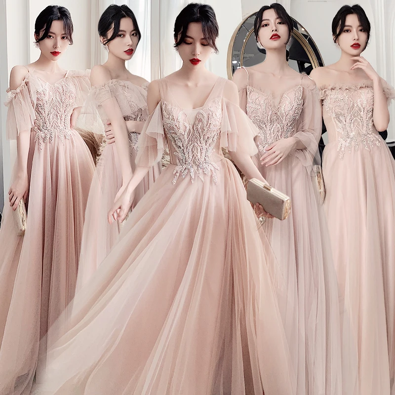 

Bridesmaids Dress Illusion Beading Embroidery Sequined Off The Shoulder V-Neck A-Line Elegant Women Wedding Party Dresses E040