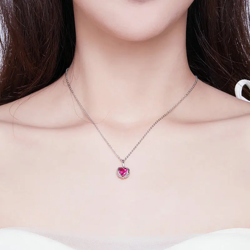 MYBEBOA, красное сердце, крыло стража, подвеска, ожерелья для женщин, AAA кубический цирконий, Звено Цепи, 925 пробы, серебряные ювелирные изделия