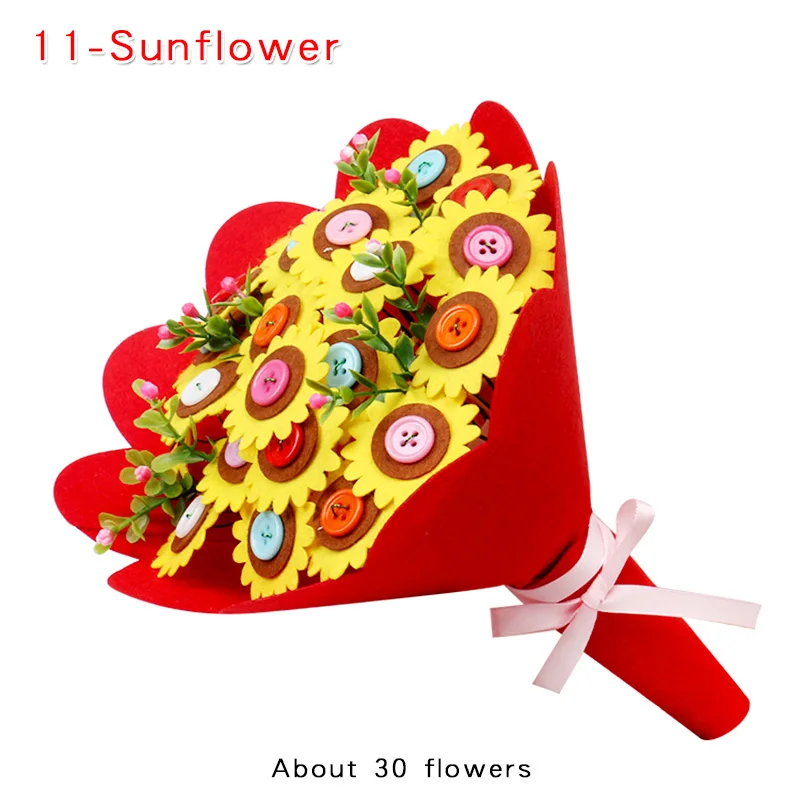 11-Sunflower Детский Набор для творчества ручная работа художественный букет из искусственных цветов Свадебные цветы для домашнего декора игрушка-головоломка ученик отправка на День учителя подарок матери - Цвет: 11-Sunflower