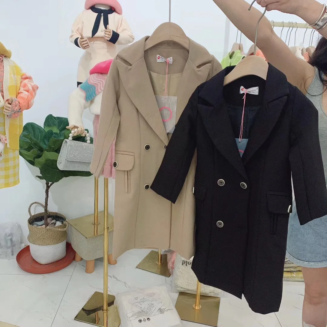 Новинка 2019 года детское длинное пальто для девочек сезон осень с лацканами