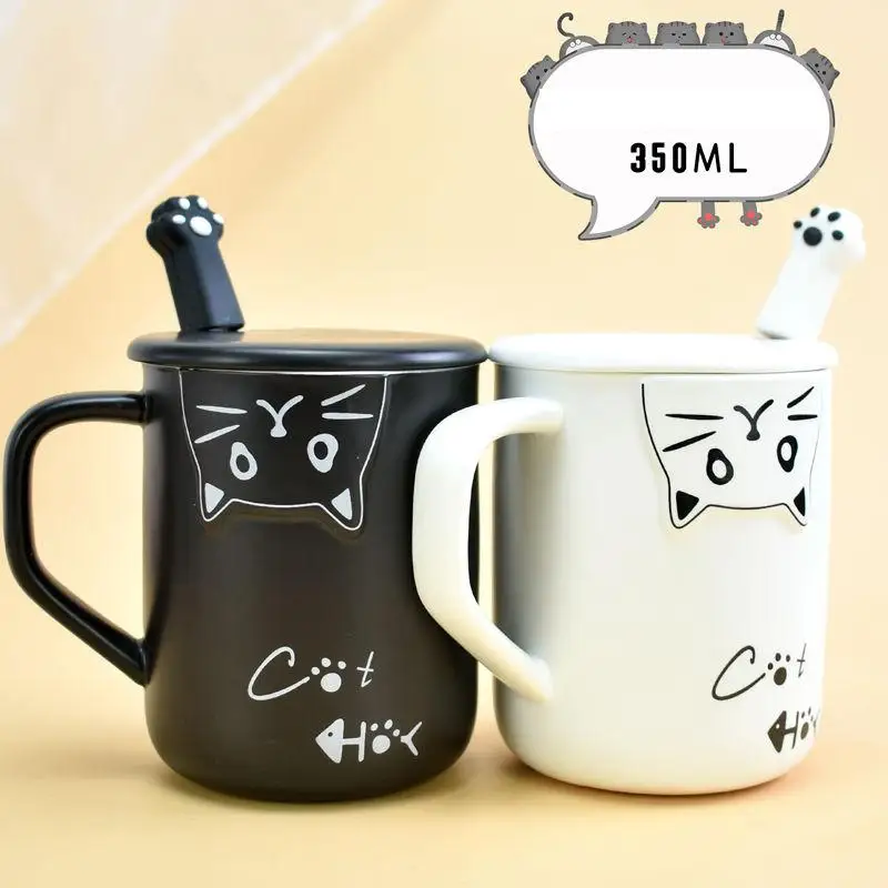 Керамическая кофейная кружка с тисненым мультяшным котом 350 мл | Дом и сад