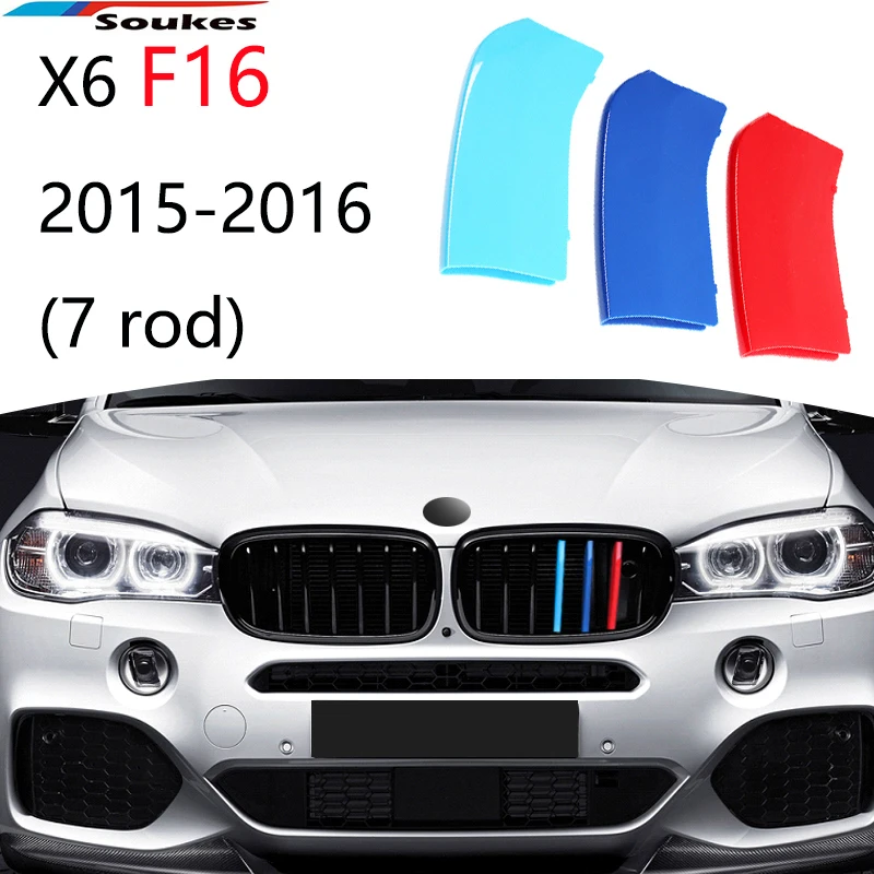 

3D Car Front Grille Trim Sport Strips Stickers Styling Buckle Cover Power for BMW X6 F16 2015 2016 7rod Racing M POWER