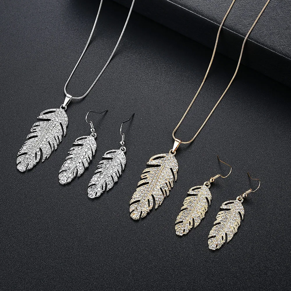 Женский ювелирный набор трендовые листья стразы подвески длинный свитер цепочка