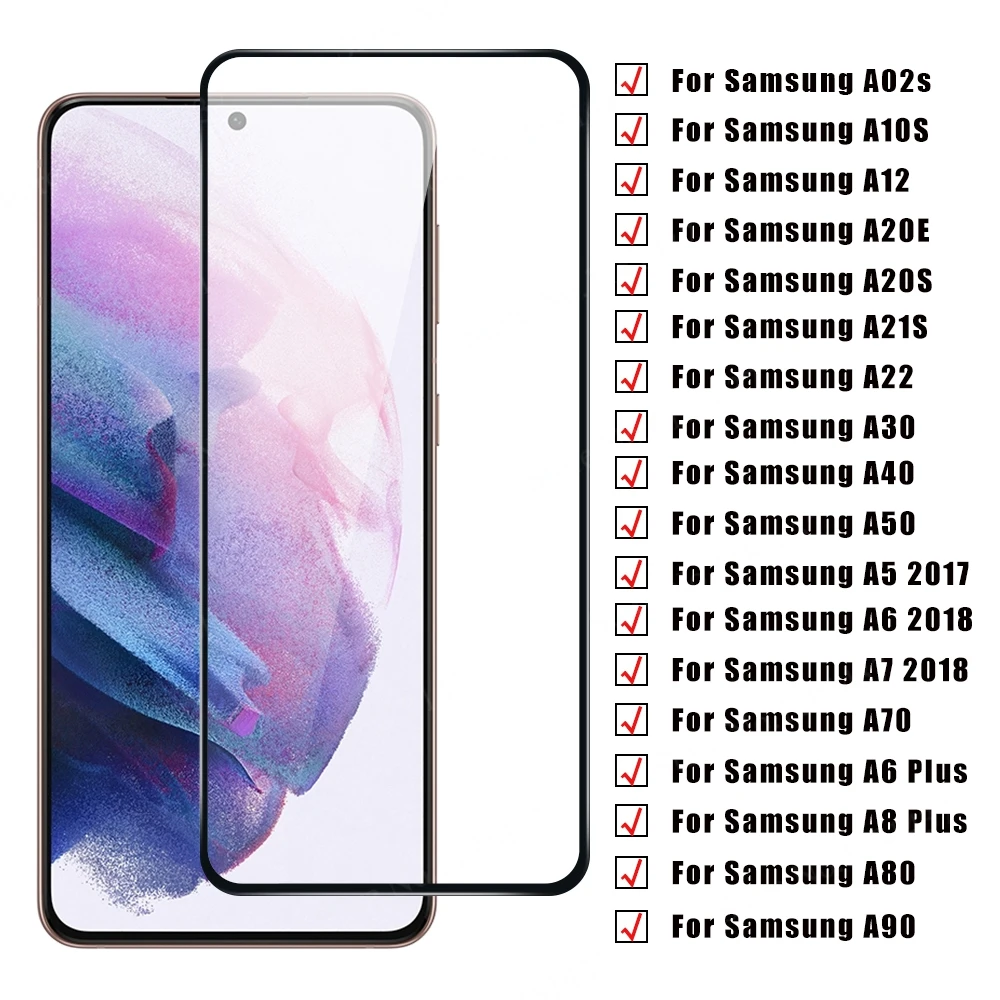 

Защитное стекло для Samsung A20S A30S A50S A51 A70 A71 A02s A10S A12 A21S, закаленная пленка для A5 2017 A6 Plus A7 A8 Plus A9 2018