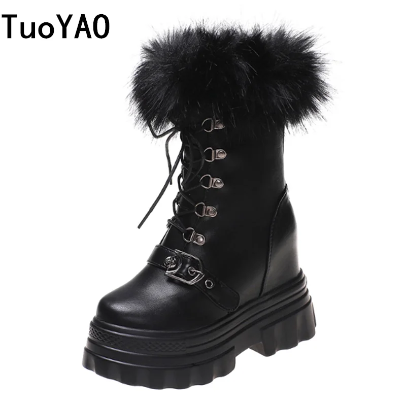 

Зимние ботинки, новинка 2022, модные теплые зимние ботинки на толстой плюшевой подкладке, Женская массивная обувь, ботильоны на платформе со ш...