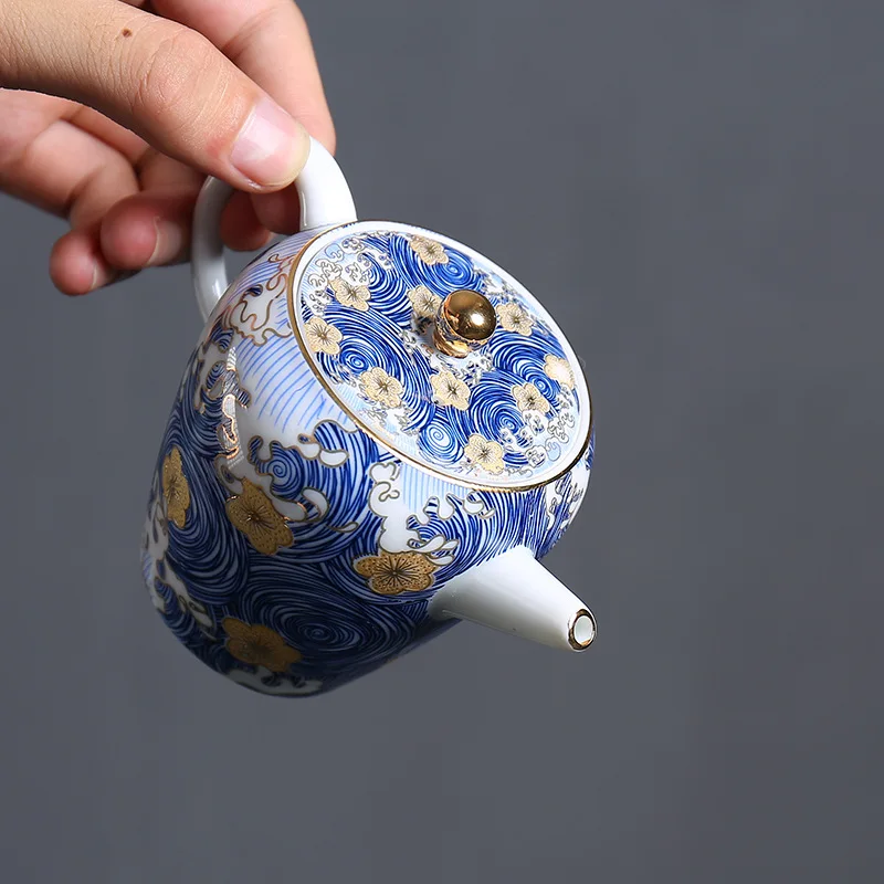 Звездный эмалированный заварочный чайник керамический синий с узором домашний