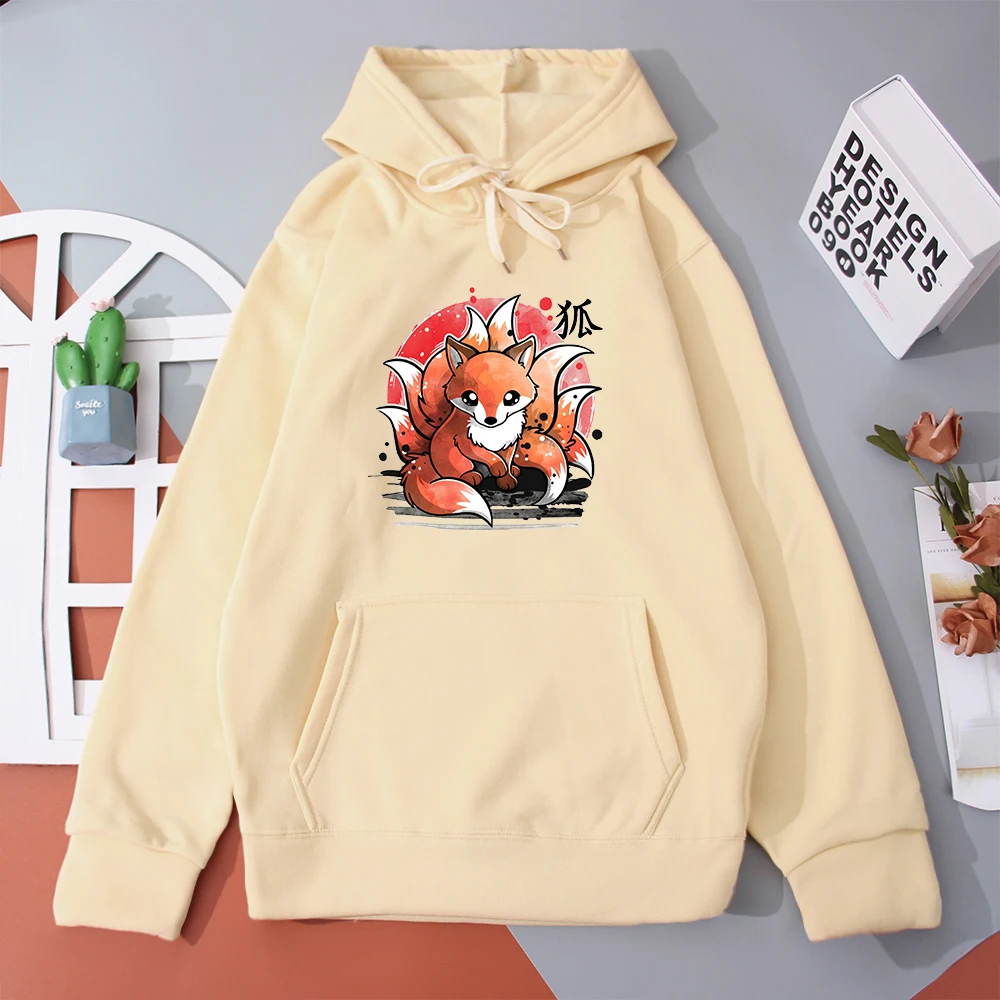 

Anime Cute Gumiho Fox 2021 Hoodie Nine Tailed Cartoon Printed Woman Sweatshirts Harajuku Women's Clothing Hip Hop Women Hoodies