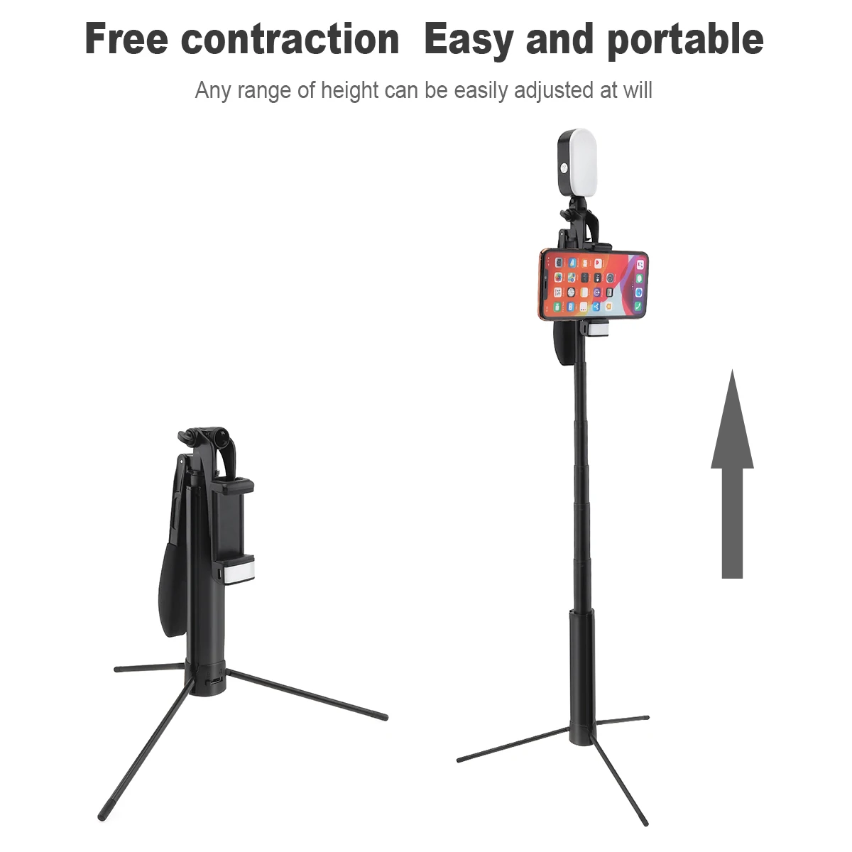 Portable Integrated Selfie Stick Tripod Live Stabilizer with Adjustable Double Fill Light Mobile Phone Bracket for Live /Video