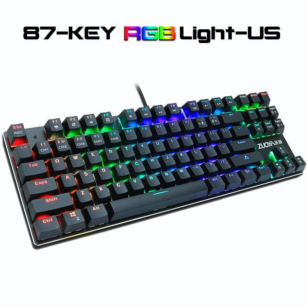 Игровая механическая клавиатура 87 клавиш микс/RGB подсветка игровая Проводная клавиатура синий красный переключатель USB для компьютера ноутбука английский/русский - Цвет: 87black RGB light US