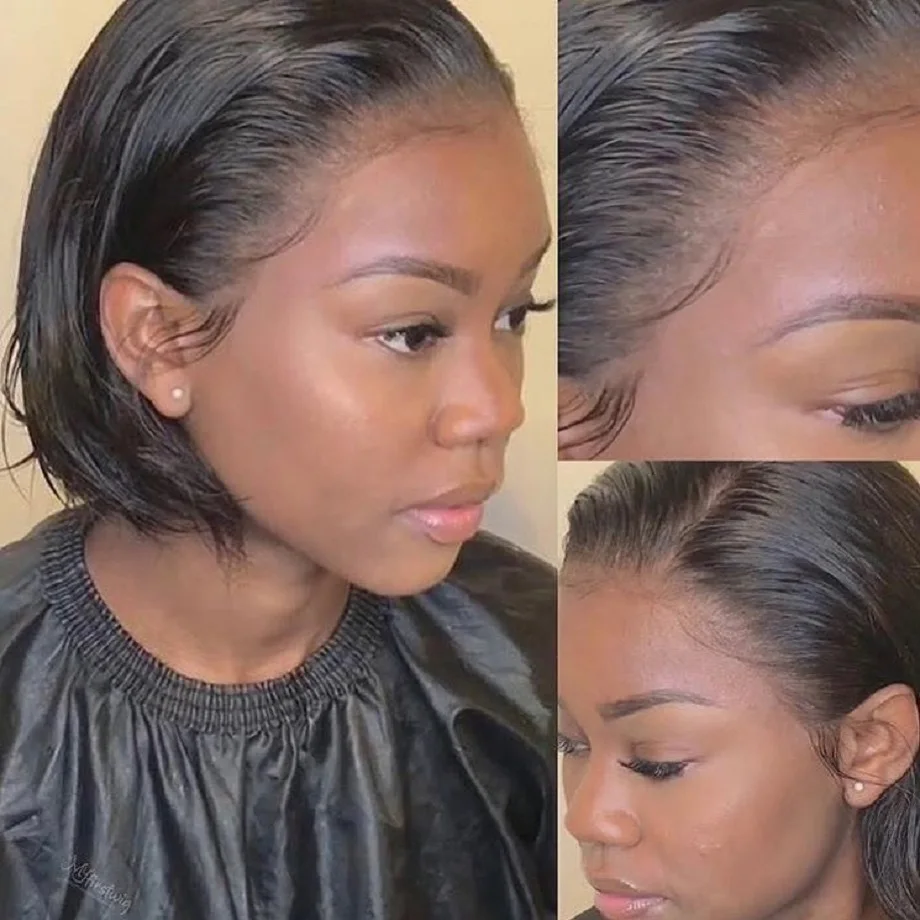 Бразильский прямой короткий боб парик фронта шнурка человеческих волос парики