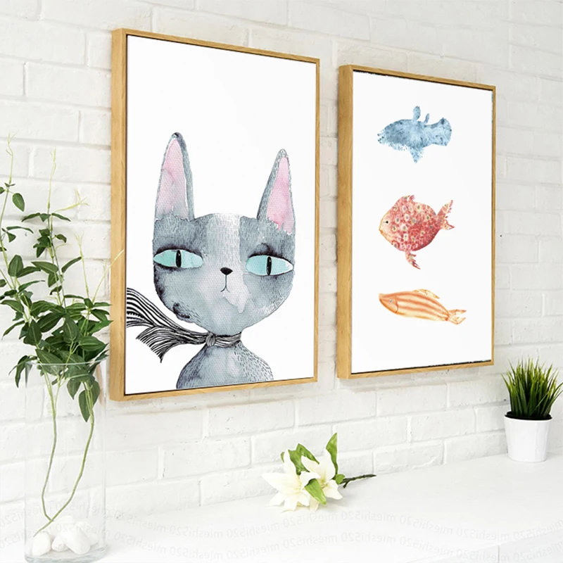 Плакаты с изображением рыб и котов искусство на стену в гостиной декор для