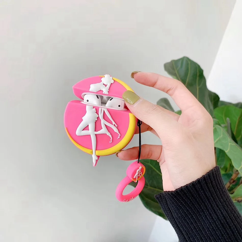 Rose Moon Для AirPods случае 3D мультяшный наушник чехол для Apple Airpods 2 забавные интимные аксессуары защитную крышку с палец кольцо ремень - Цвет: Rose Moon