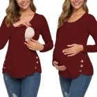 Новые женские туфли для беременных с длинным рукавом Боковая кнопка туника и кормящих мам для пуловер при грудном вскармливании футболка Embarazada для новорожденных с капюшоном