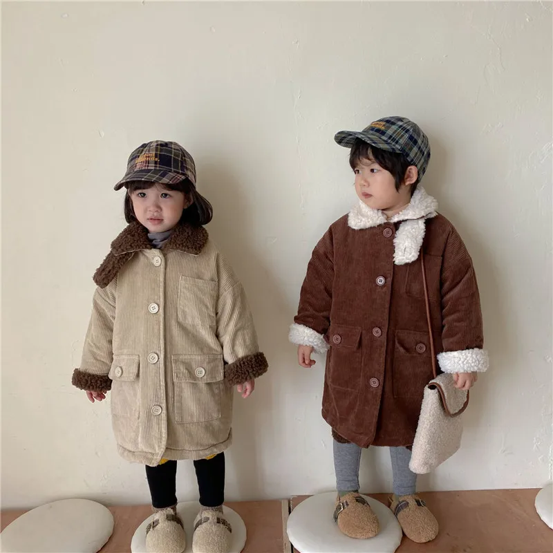 

Girls Baby's Kids Coat Jacket Outwear 2021 Beautiful Warm Plus Velvet Thicken Winter Autumn Buttons School Fleece Children's Clo