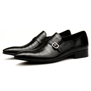 Туфли PJCMG мужские классические, дышащая обувь из натуральной кожи, без застежки, с узором под крокодила, черныекрасные