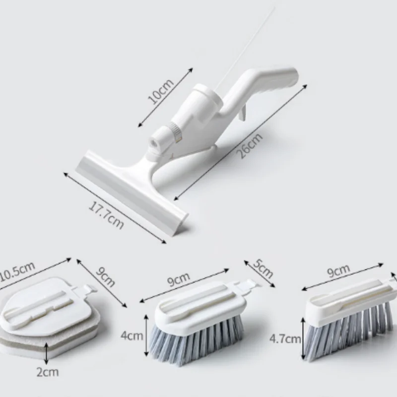 

Multi functional press water spray cleaning brush 5 pieces set kitchen pot brush ceramic tile with wiper door window gap brush
