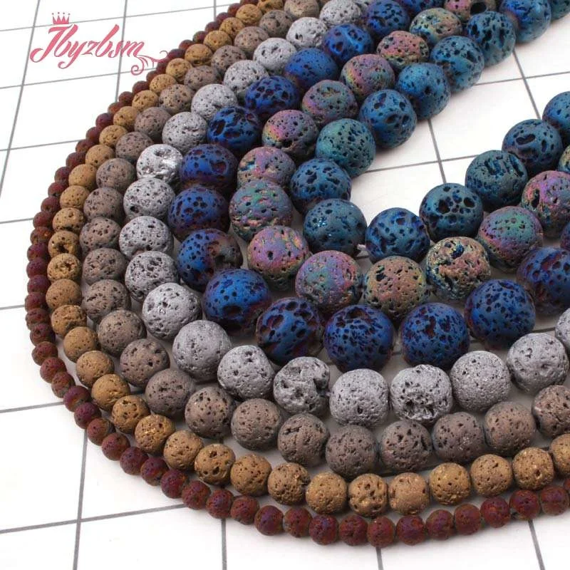 Круглые Бусины Из лавового камня с металлическим покрытием бусины из