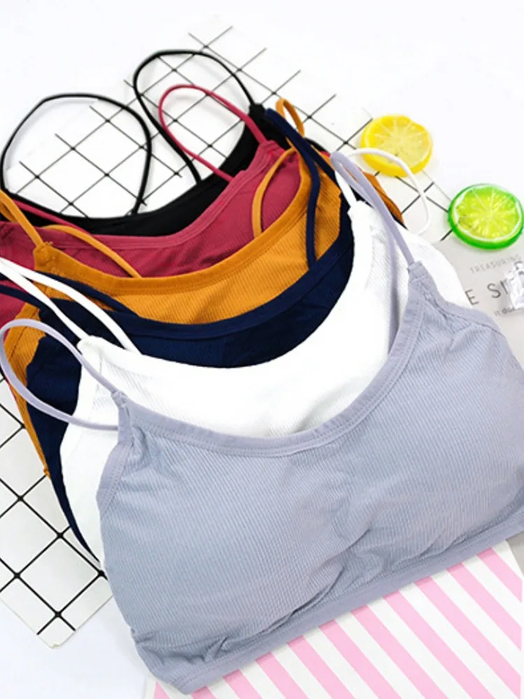 Женский эластичный ребристый бюстгальтер простой однотонный без косточек