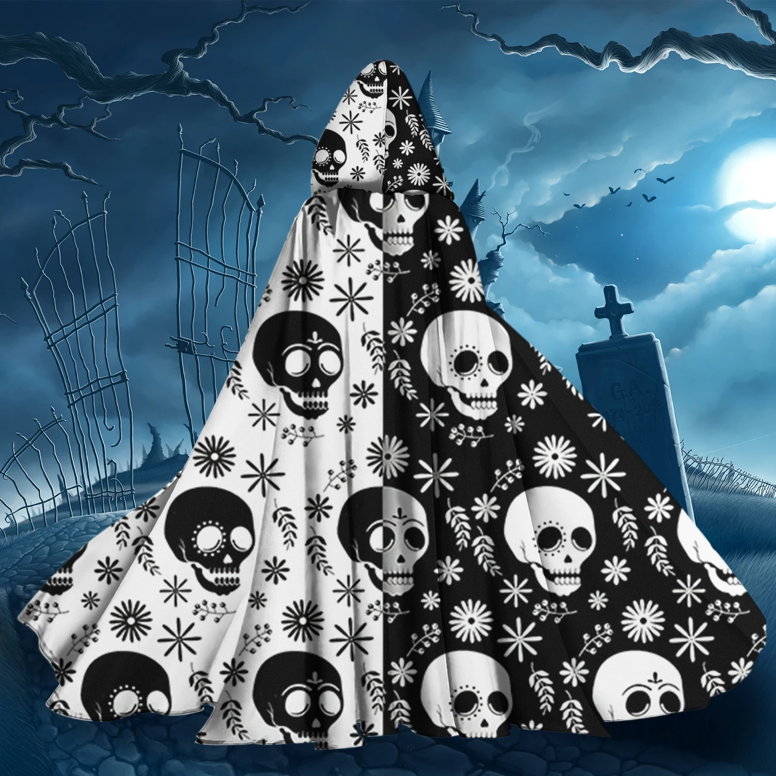 

Накидка с забавным рисунком черепа средневековая ведьма вампир Wicca накидки для ролевых игр длинный плащ с капюшоном костюмы на Хэллоуин для...